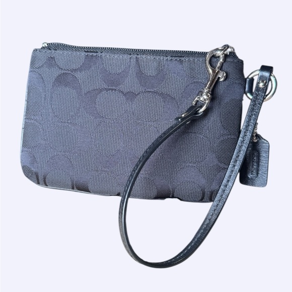 Coach Signature Black Canvas and Leather Wristlet - Picture 2 of 6
